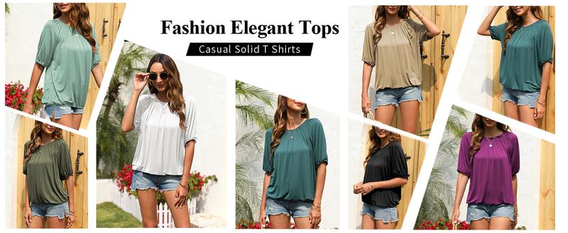 Basic Cotton Crew Neck Blouse - Casual Top