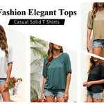 Basic Cotton Crew Neck Blouse - Casual Top