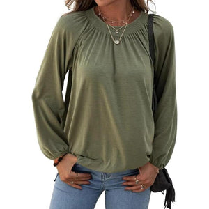 Basic Cotton Crew Neck Blouse - Casual Top