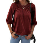 Basic Cotton Crew Neck Blouse - Casual Top