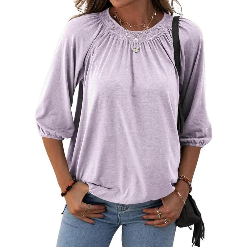 Basic Cotton Crew Neck Blouse - Casual Top