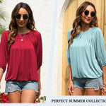 Basic Cotton Crew Neck Blouse - Casual Top